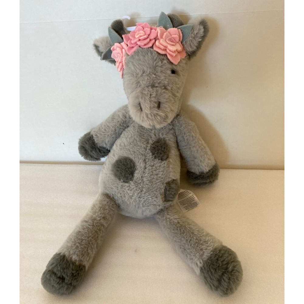 Lambs and Ivy Skylar Plush Stuffed Animal Giraffe Gray Pink Flowers